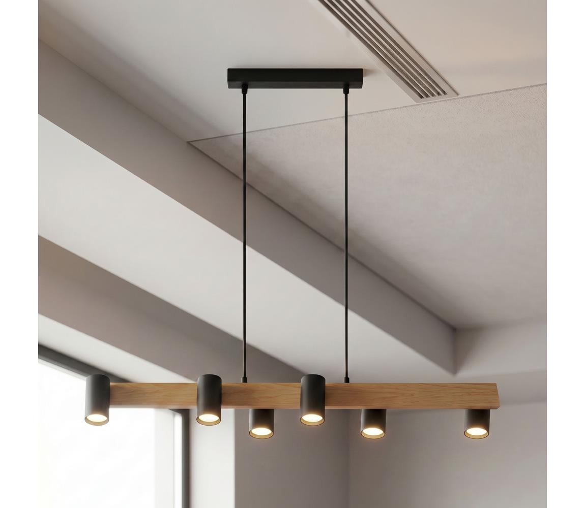 Brilagi - Luster na lanku SELE 6xGU10/30W/230V čierny/dubový dekor WO-SELEP-A04-BLK-OEM