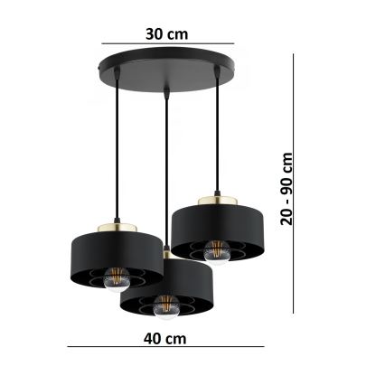 Brilagi - Luster na lanku SPRING 3xE27/60W/230V čierna/zlatá