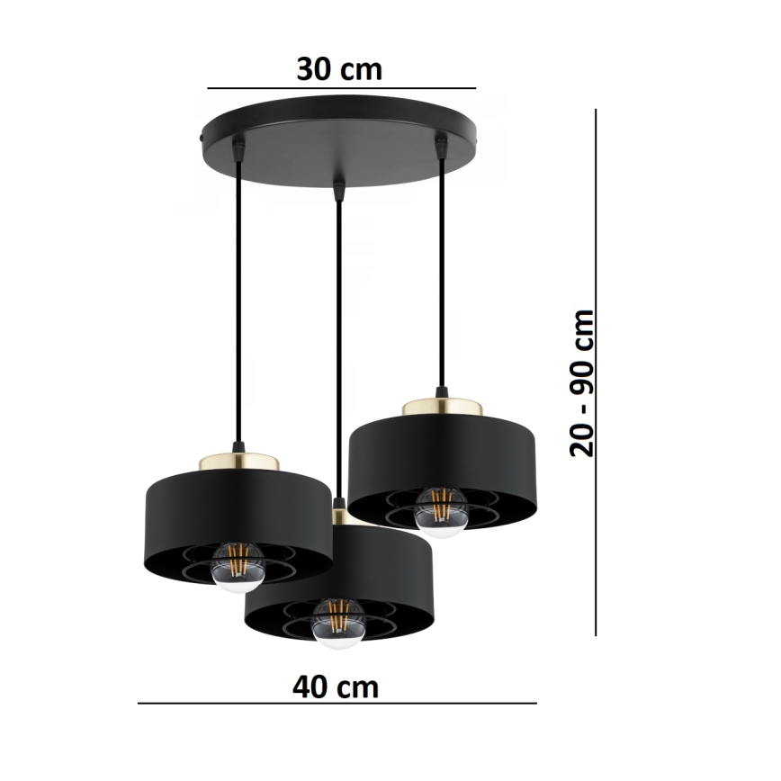Brilagi - Luster na lanku SPRING 3xE27/60W/230V čierna/zlatá