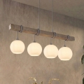 BRILAGI - Luster na lanku WOOD GLASS 4xE27/60W/230V borovica/šedá/biela