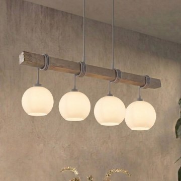 Brilagi - Luster na lanku WOOD GLASS 4xE27/60W/230V borovica/šedá/biela