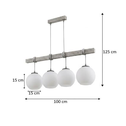 Brilagi - Luster na lanku WOOD GLASS 4xE27/60W/230V borovica/šedá/biela