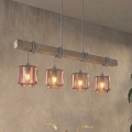 BRILAGI - Luster na lanku WOOD GLASS 4xE27/60W/230V borovica/šedá/dymová béžová