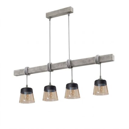 Brilagi - Luster na lanku WOOD GLASS 4xE27/60W/230V borovica/šedá/dymovo-hnedá