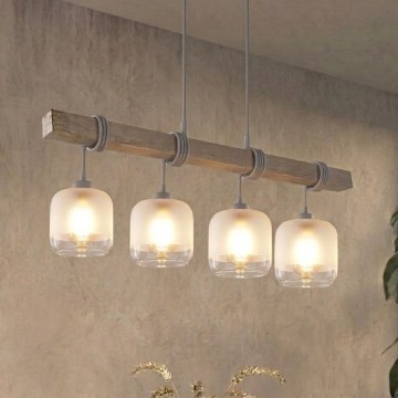 Brilagi - Luster na lanku WOOD GLASS 4xE27/60W/230V borovica/sivá/biela