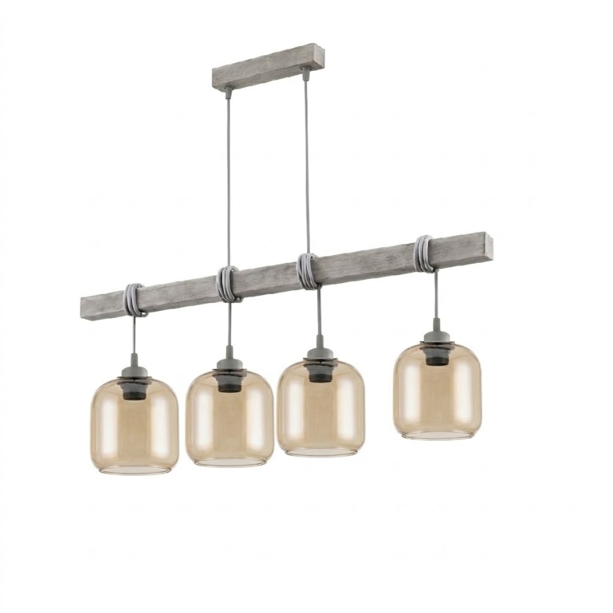Brilagi - Luster na lanku WOOD GLASS 4xE27/60W/230V borovica/šedá/dymová hnedá