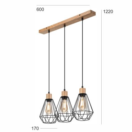Brilagi - Luster na lanku WOODY BASKET 3xE27/60W/230V dub