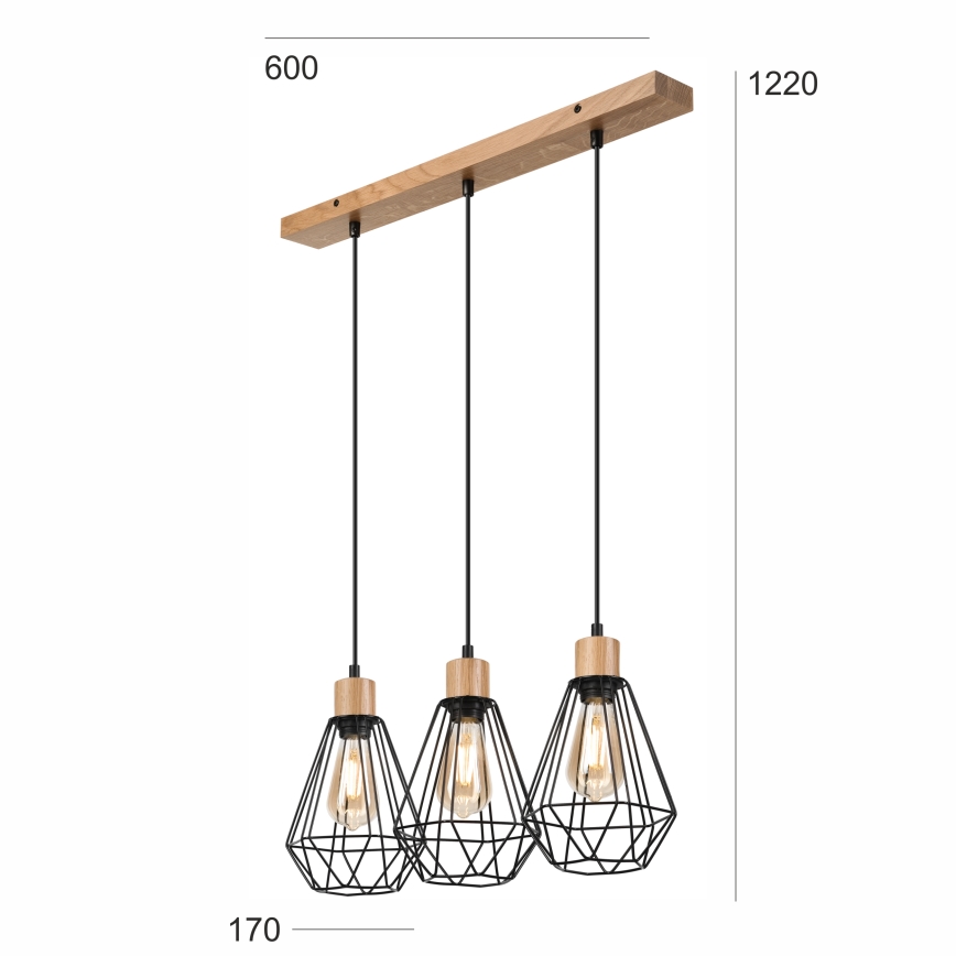 Brilagi - Luster na lanku WOODY BASKET 3xE27/60W/230V dub