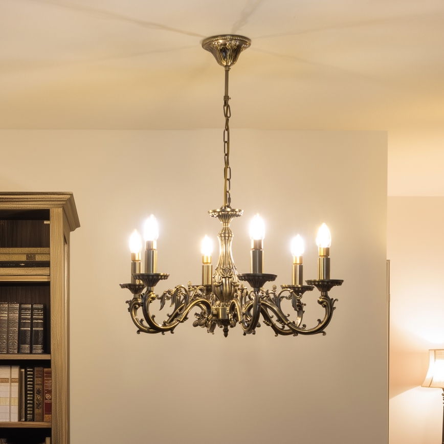 Brilagi - Luster na reťazi CLASSIC 6xE14/60W/230V mosadz