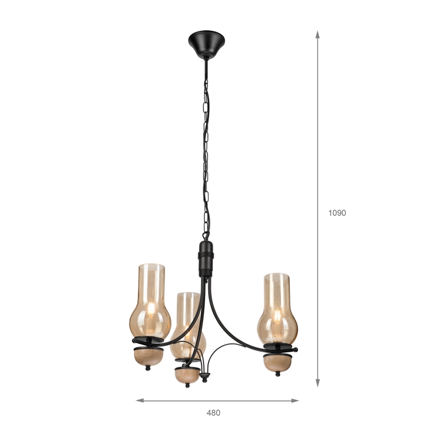 Brilagi - Luster na reťazi COTTAGE 3xE14/40W/230V buk/hnedá