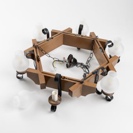 Brilagi - Luster na reťazi QUEEN 6xE14/40W/230V buk/orech