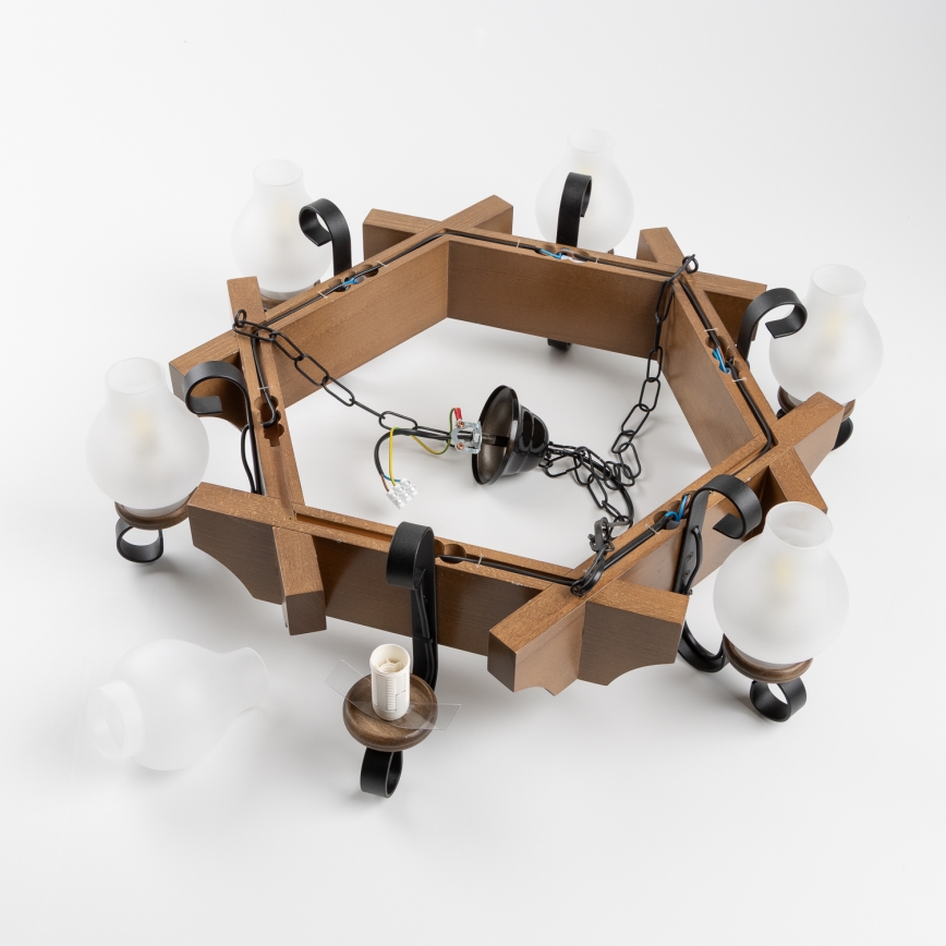 Brilagi - Luster na reťazi QUEEN 6xE14/40W/230V buk/orech