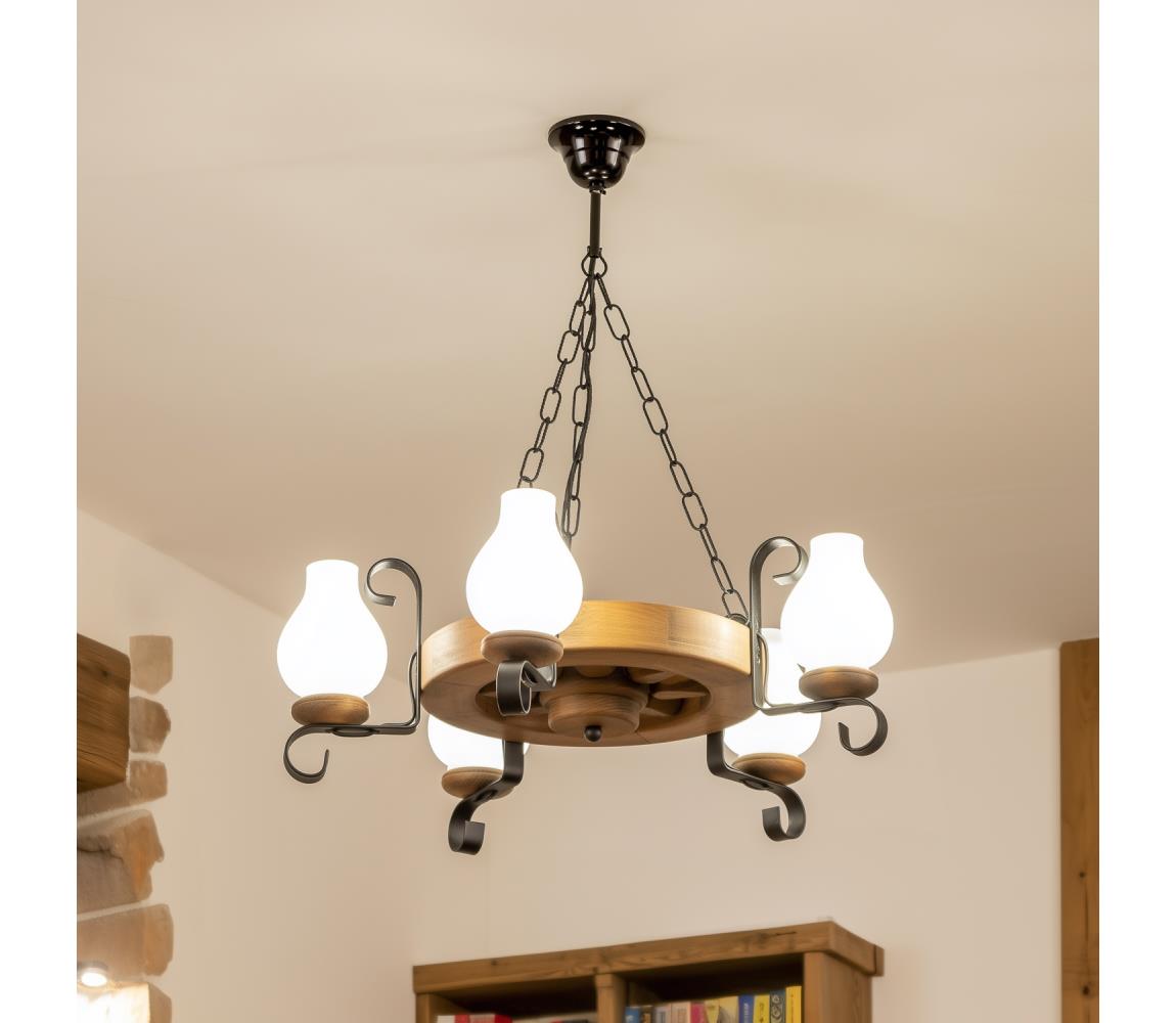 Brilagi - Luster na reťazi ROATA 5xE14/40W/230V, priemer 50 cm, buk EX-01059