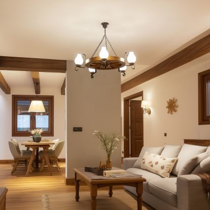 Brilagi - Luster na reťazi ROATA 5xE14/40W/230V priemer 70 cm buk/orech