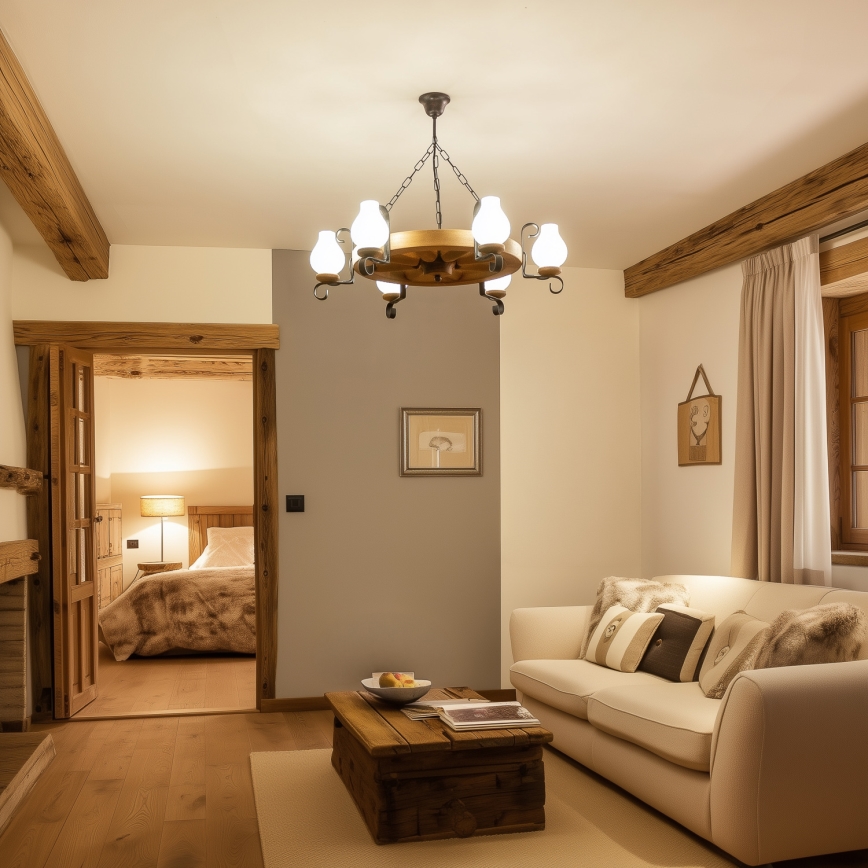 Brilagi - Luster na reťazi ROATA 6xE14/40W/230V, priemer 70 cm, buk