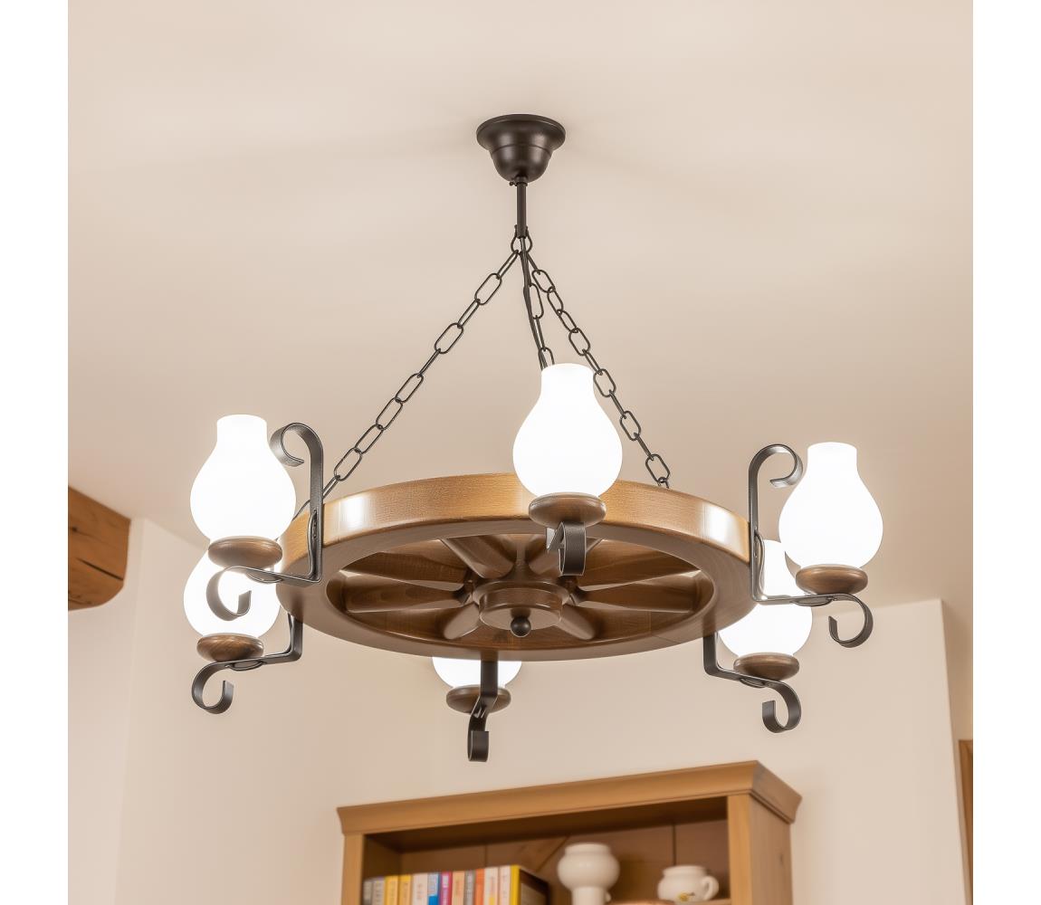 Brilagi - Luster na reťazi ROATA 6xE14/40W/230V priemer 70 cm buk/orech EX-01054