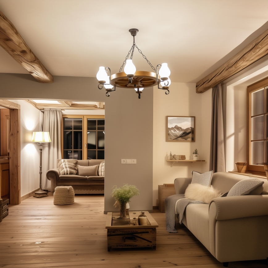 Brilagi - Luster na reťazi ROATA 6xE14/40W/230V priemer 70 cm buk/orech