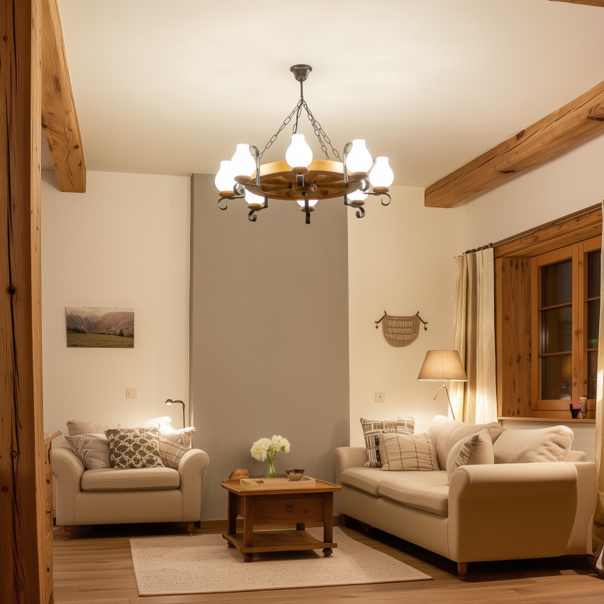 Brilagi - Luster na reťazi ROATA 8xE14/40W/230V priemer 70 cm buk