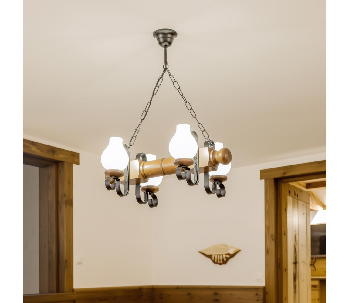 Brilagi - Luster na reťazi RUSTIC 4xE14/40W/230V buk/orech EX-01027