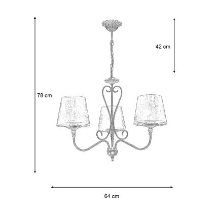 Brilagi - Luster na reťazi SONIA 3xE27/15W/230V, priemer 64 cm, krémová/patina