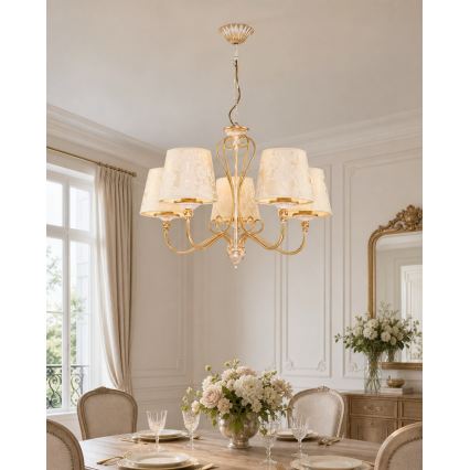 Brilagi - Luster na reťazi SONIA 5xE27/15W/230V pr. 64 cm krémová/patina