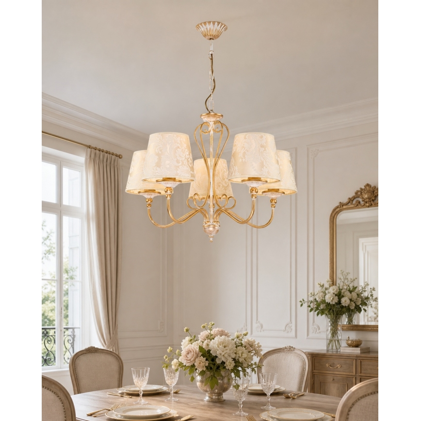 Brilagi - Luster na reťazi SONIA 5xE27/15W/230V pr. 64 cm krémová/patina