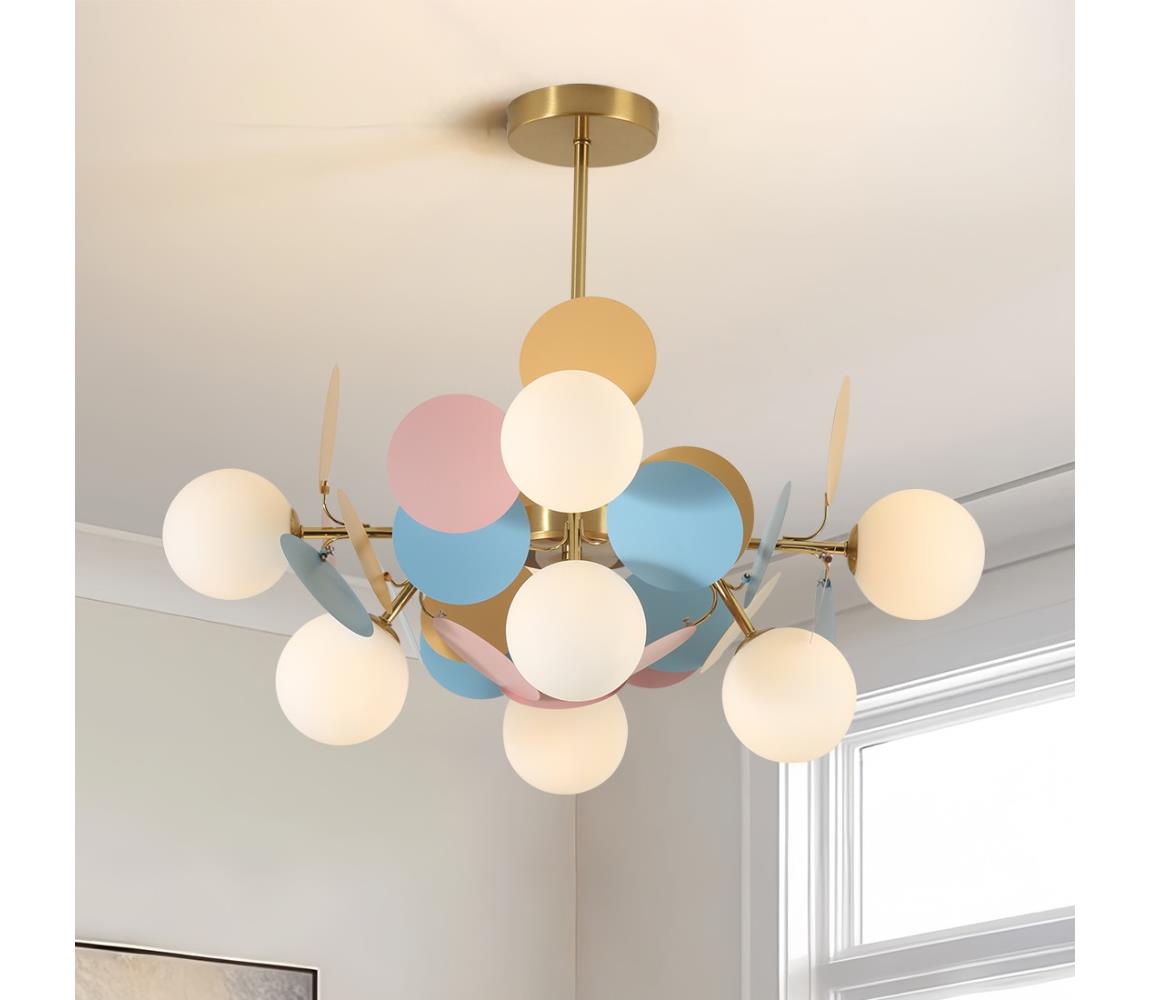 Brilagi - Luster na tyči BALMO 8xG9/9W/230V pr. 60 cm zlatá/modrá/ružová BRI458