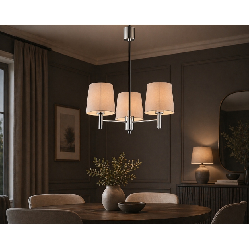 Brilagi - Luster na tyči MONTE 3xE27/60W/230V béžová/lesklý chróm