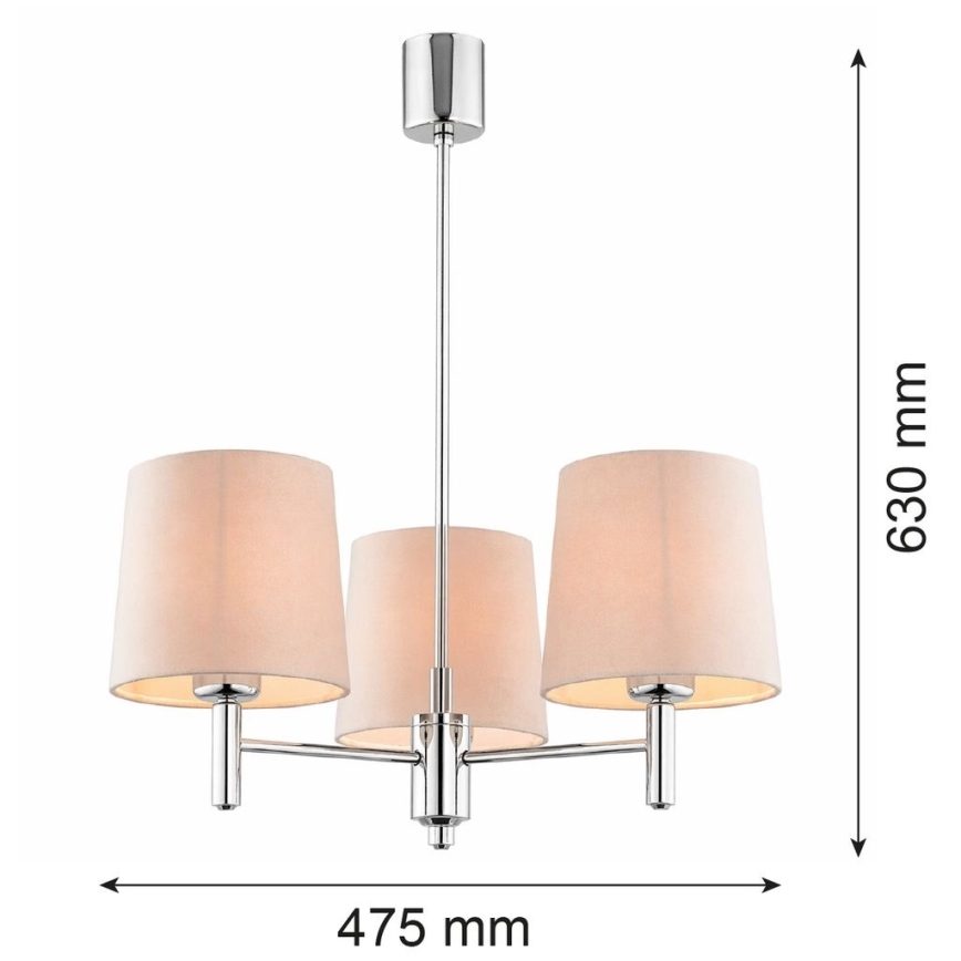 Brilagi - Luster na tyči MONTE 3xE27/60W/230V béžová/lesklý chróm