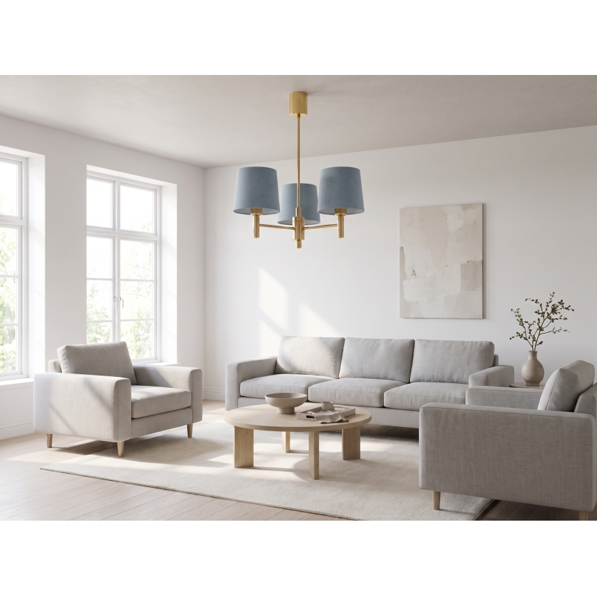 Brilagi - Luster na tyči MONTE 3xE27/60W/230V modrá/zlatá