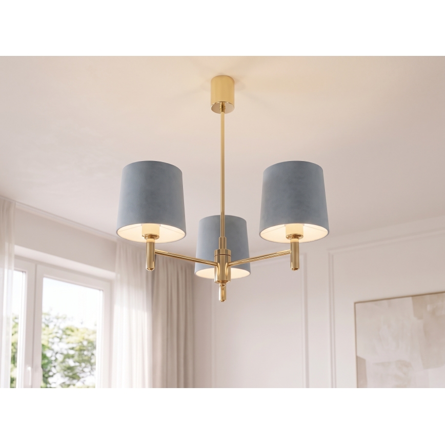 Brilagi - Luster na tyči MONTE 3xE27/60W/230V modrá/zlatá
