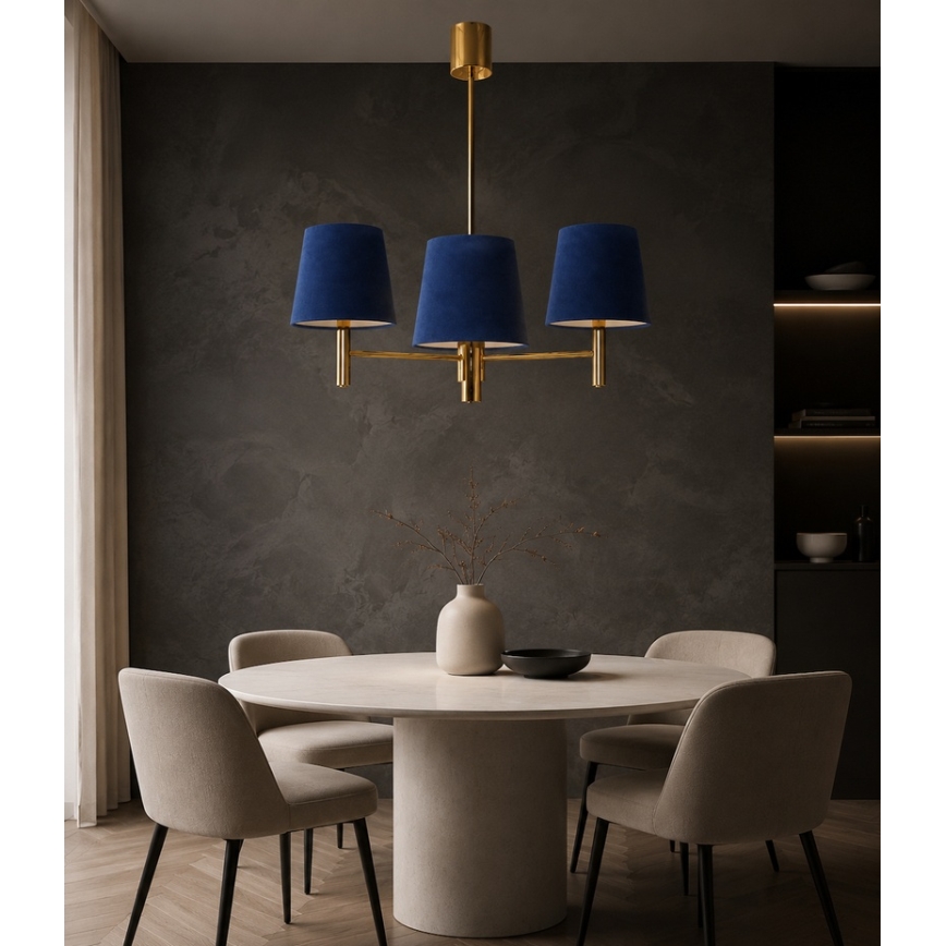 Brilagi - Luster na tyči MONTE 3xE27/60W/230V modrá/zlatá