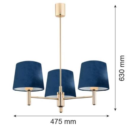 Brilagi - Luster na tyči MONTE 3xE27/60W/230V modrá/zlatá