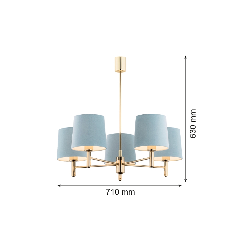 Brilagi - Luster na tyči MONTE 5xE27/15W/230V modrá/zlatá