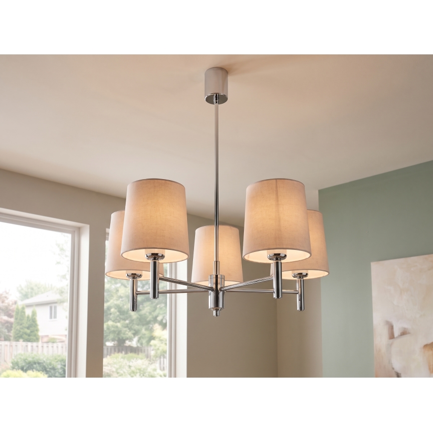 Brilagi - Luster na tyči MONTE 5xE27/60W/230V béžová/lesklý chróm