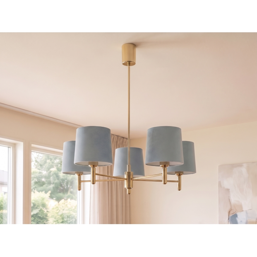 Brilagi - Luster na tyči MONTE 5xE27/60W/230V modrá/zlatá