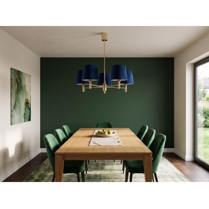 Brilagi - Luster na tyči MONTE 5xE27/60W/230V modrá/zlatá