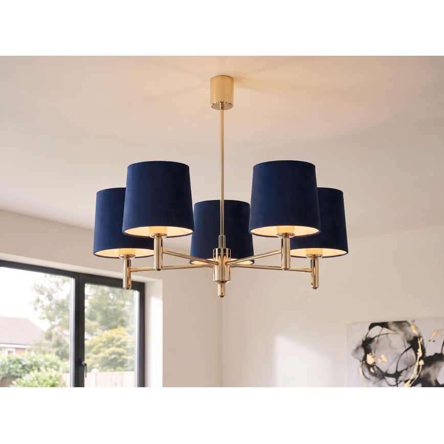 Brilagi - Luster na tyči MONTE 5xE27/60W/230V modrá/zlatá
