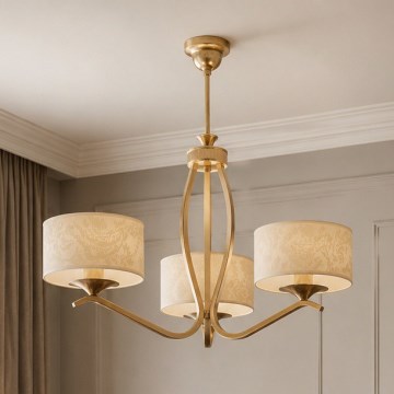 Brilagi - Luster na tyči SAPHIRE 3xE27/15W/230V pr. 66 cm krémová/zlatá/patina