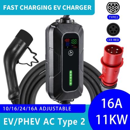 Brilagi - Cestovná nabíjacia stanica EV pre elektromobily FAST AC Type 2 16A/380V 11kW + zástrčka 230V, 3,7kW 5m + puzdro