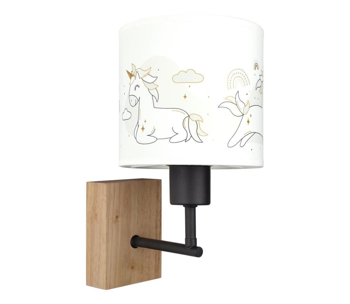 Brilagi - Nástenná lampa BOBO WOOD 1xE27/25W/230V dub/čierna/biela/jednorožce BG1561+BG5579