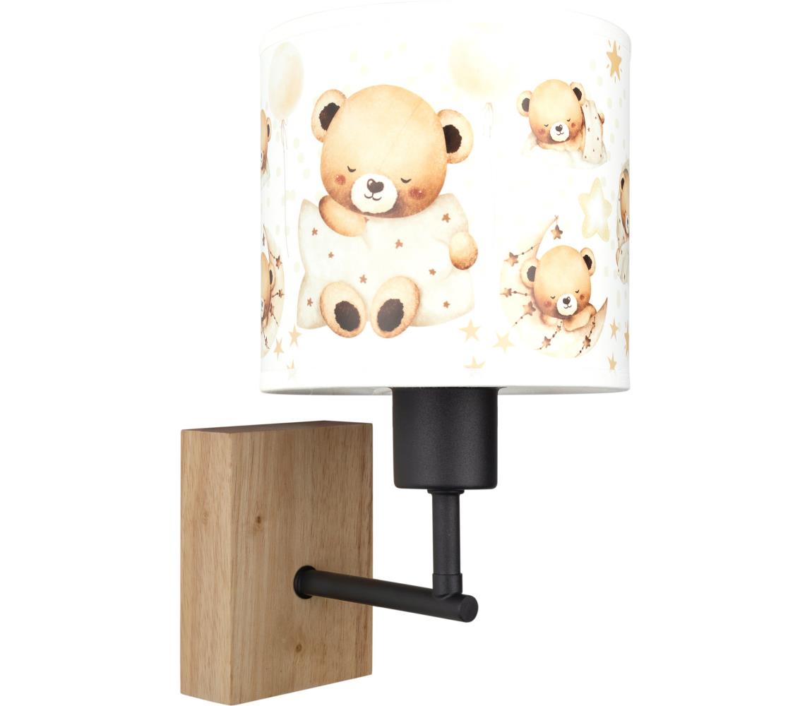 Brilagi - Nástenná lampa BOBO WOOD 1xE27/25W/230V dub/čierna/biela/medvedíky BG1561+BG5590