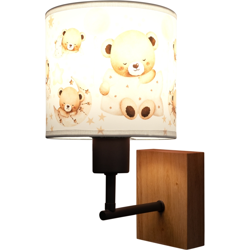 Brilagi - Detská nástenná lampa BOBO WOOD 1xE27/25W/230V dub/čierna/biela/medvedíky