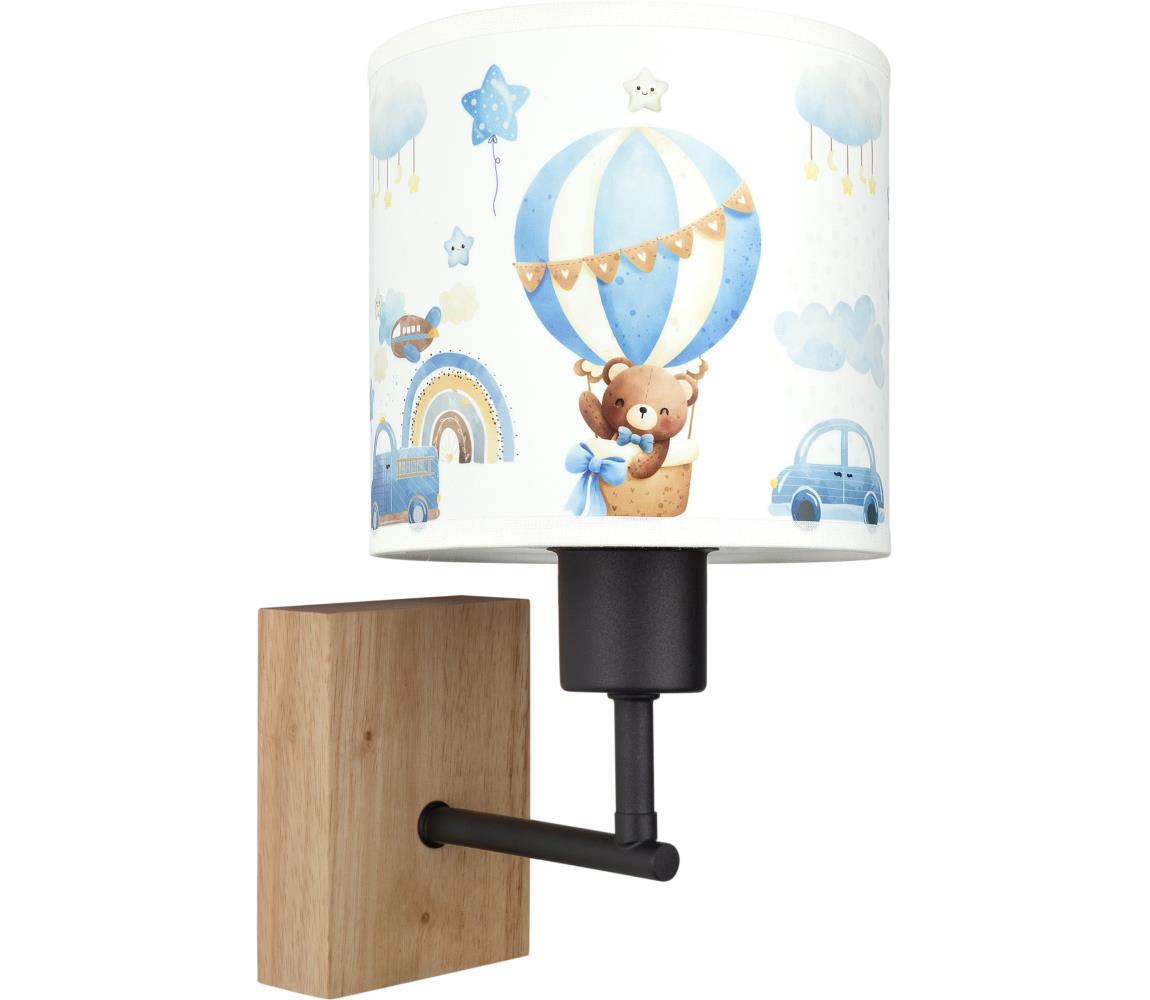 Brilagi - Nástenná lampa BOBO WOOD 1xE27/25W/230V dub/čierna/biela/modrá/medvedíky BG1561+BG5585