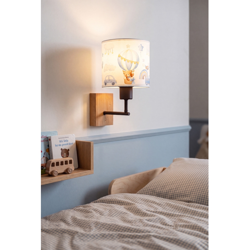 Brilagi - Detská nástenná lampa BOBO WOOD 1xE27/25W/230V dub/čierna/biela/modrá/medvedíky