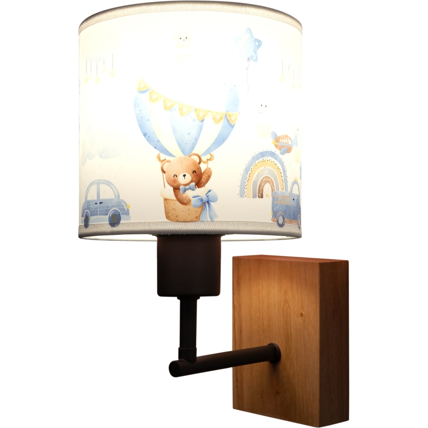 Brilagi - Detská nástenná lampa BOBO WOOD 1xE27/25W/230V dub/čierna/biela/modrá/medvedíky