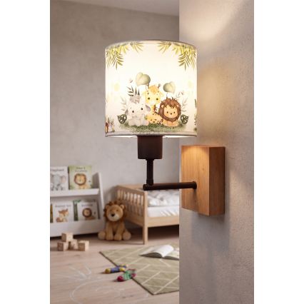 Brilagi - Detská nástenná lampa BOBO WOOD 1xE27/25W/230V dub/čierna/biela/zelená/džungľa