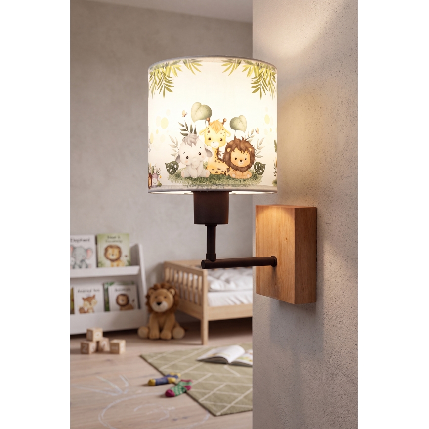 Brilagi - Detská nástenná lampa BOBO WOOD 1xE27/25W/230V dub/čierna/biela/zelená/džungľa
