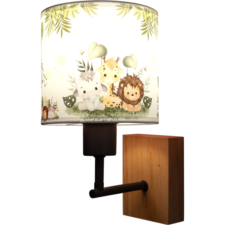 Brilagi - Detská nástenná lampa BOBO WOOD 1xE27/25W/230V dub/čierna/biela/zelená/džungľa