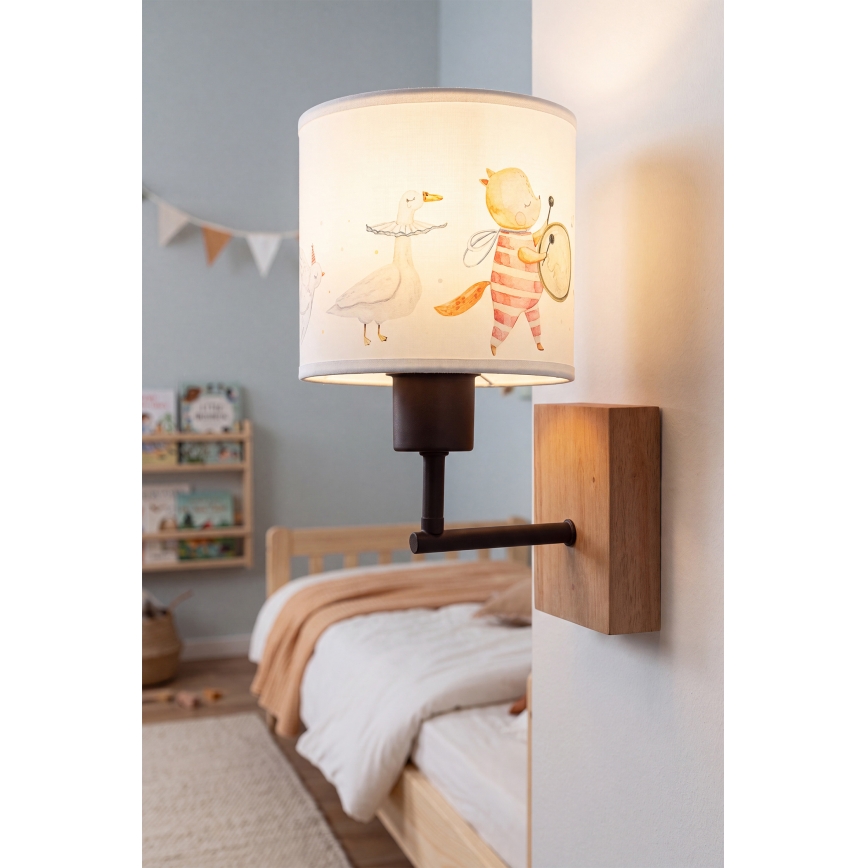 Brilagi - Detská nástenná lampa BOBO WOOD 1xE27/25W/230V dub/čierna/biela/zvieratká